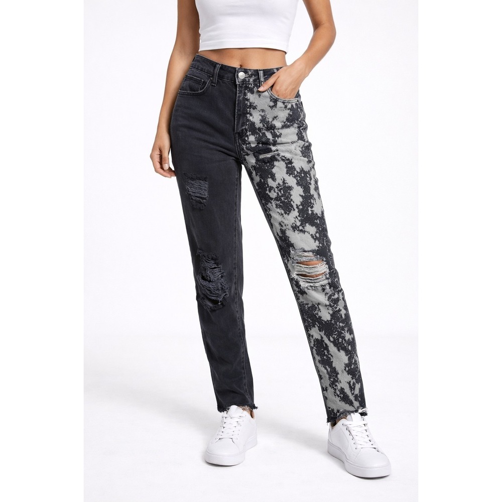 Pacsun High Rise Straight Black Destroyed Bleach Splatter Jeans Women's‎ size 23